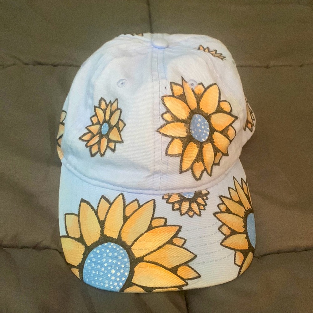 Hand-painted flowered baseball cap